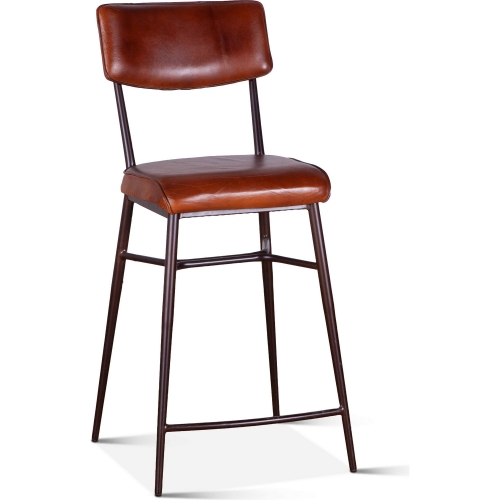 Hudson High Back Counter Stool in Vintage Tan Leather & Iron