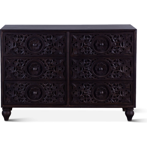 Haveli Dresser in Geometric Hand Carved Vintage Brown Mango Wood