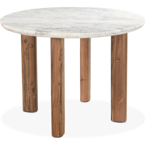 Madrid 54" Round Dining Table in White Marble & Reclaimed Teak