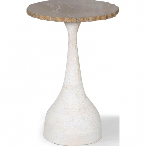 Madrid Side Table in Rustic Brown Multicolor & Smooth White Marble