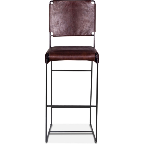 Melbourne Bar Stool in Brown Leather & Black Reclaimed Iron