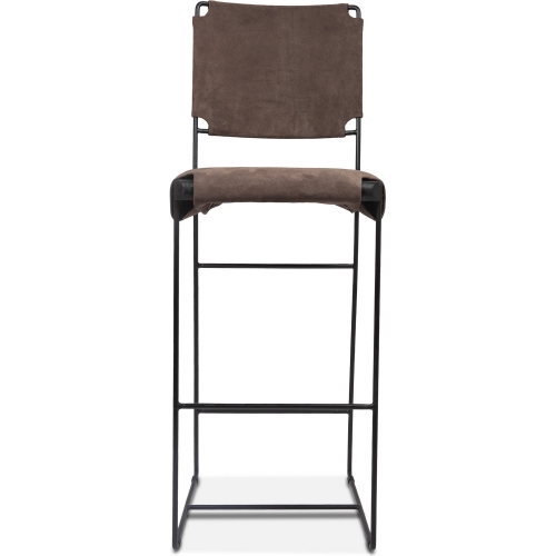 Melbourne Bar Stool in Gray Suede & Black Reclaimed Iron