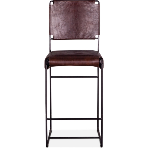 Melbourne Counter Stool in Brown Leather & Black Reclaimed Iron