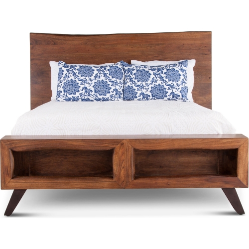 Nottingham Queen Bed in Walnut Finish Live Edge Acacia Wood & Iron