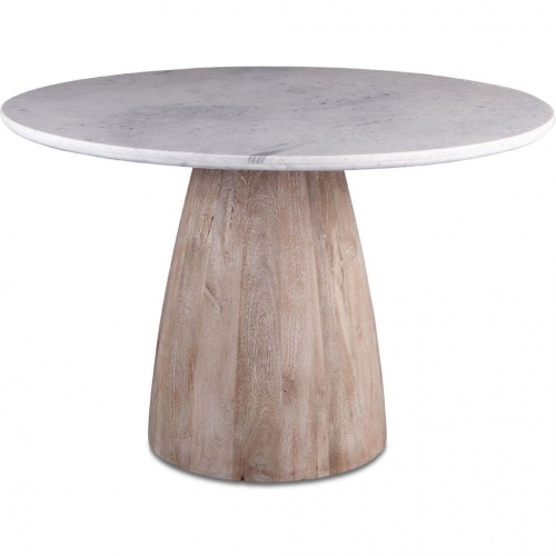 Palm Desert 48" Dining Table in White Marble & Washed Wood Base