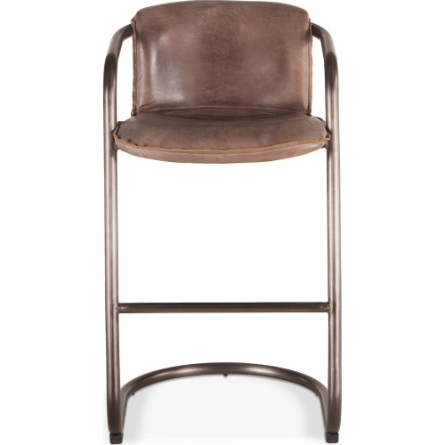 Chiavari Bar Stool in Distressed Brown Leather& Brushed Metal (Set of 2)