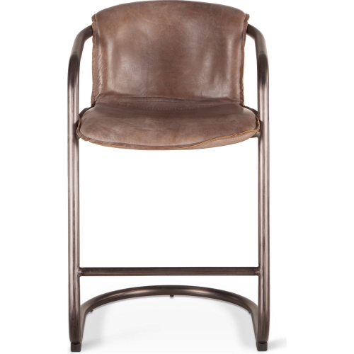 Chiavari Counter Stool in Distressed Brown Leather & Brushed Metal (Set of 2)