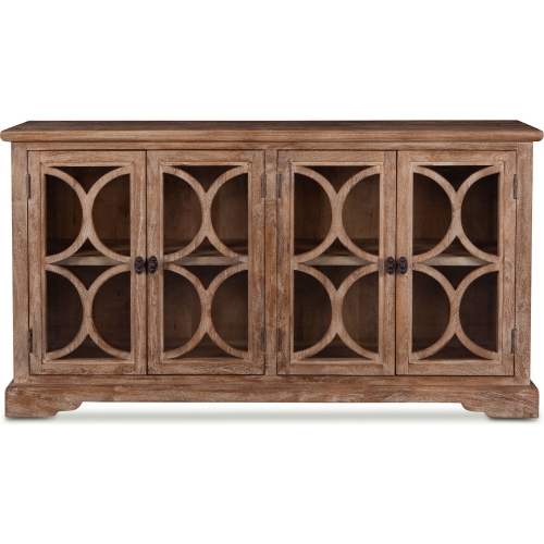 Pengrove 67" Cabinet Antique Oak Finish Mango Wood & Glass