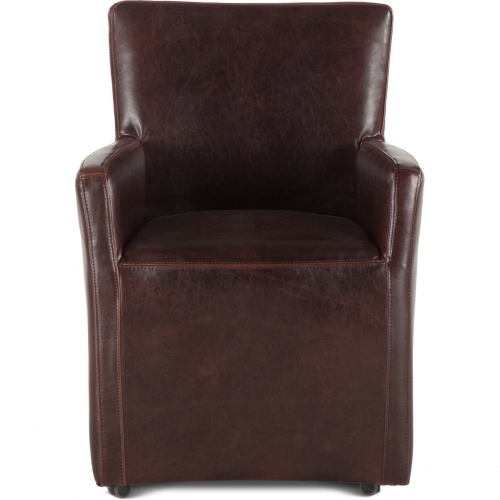 Lily Accent Arm Chair w/ Wheels in Brown Leather