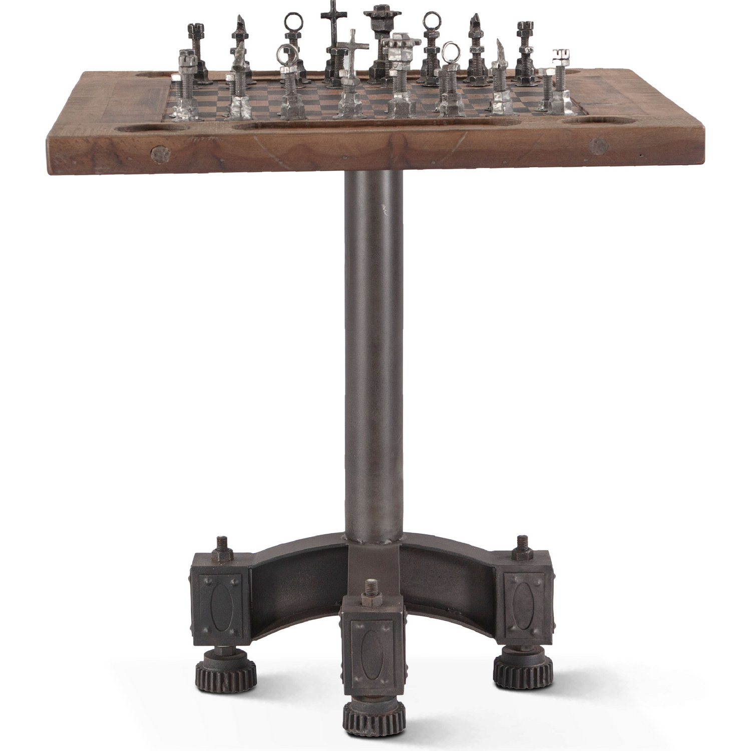 World Interiors ZWRRCHESS Rustic Revival Chess Game Table in Reclaimed Teak  & Iron