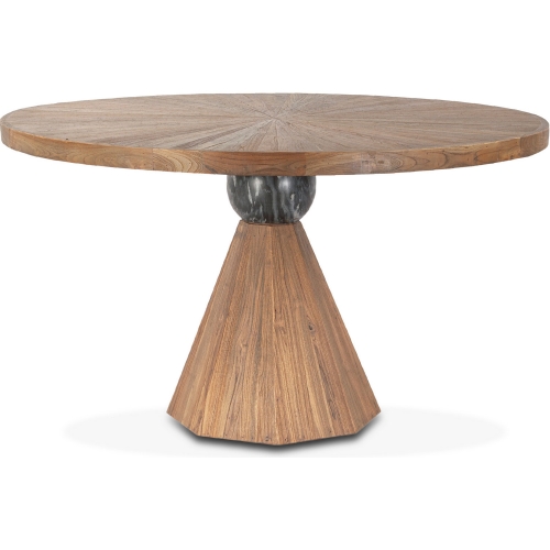 Rustic Revival 54" Dining Table in Natural Teak & Black Marble