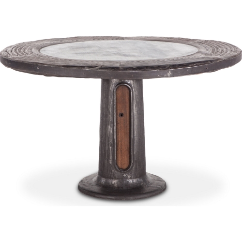 Welles 53" Round Dining Table in Marble, Teak & Cast Iron