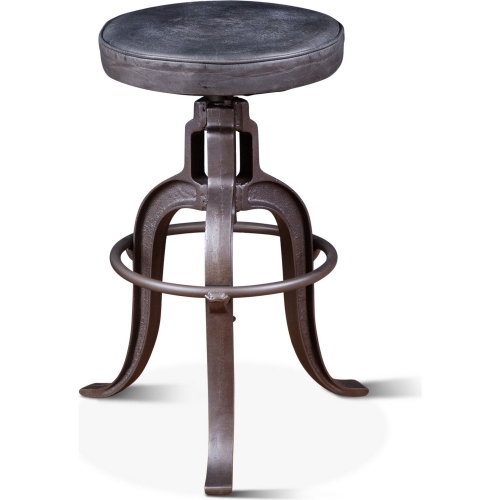 Sterling Adjustable Bar Stool in Vintage Black Leather & Iron