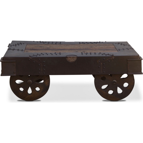 Sterling 48" Wheeled Coffee Table in Reclaimed Wood & Iron