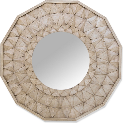 Palm Desert Mirror in Vintage White Geometric Carved Wood