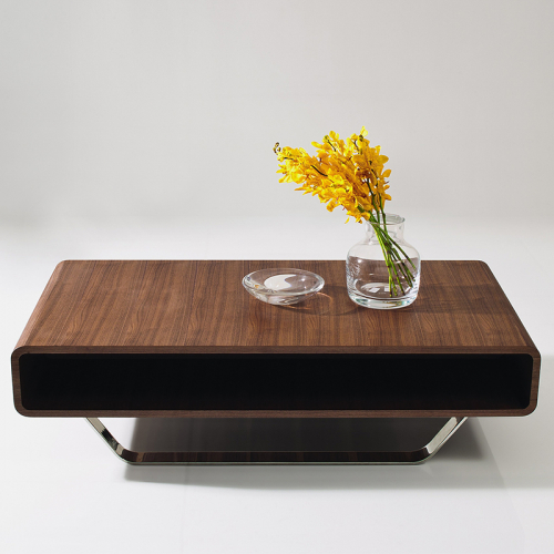 Modern Coffee Table in Walnut Veneer w/ Chrome Legs