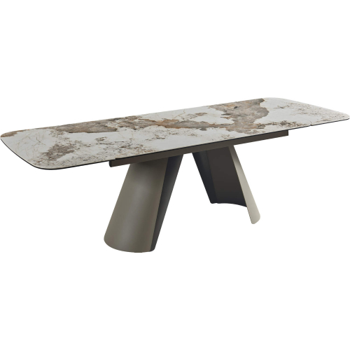 Morandi 71" Extension Dining Table in Gloss Multicolor Ceramic, Taupe & Bronze