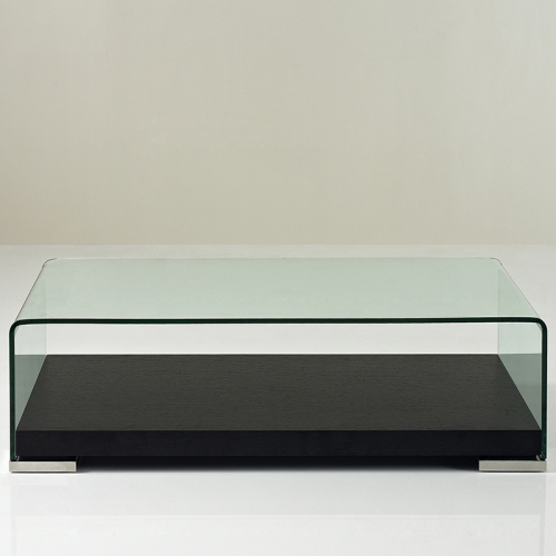 Modern Coffee Table 159A in Dark Wood & Curved Glass