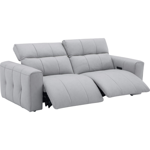 Prescott Power Recline Sofa in Tufted Light Grey Top Grain Leather