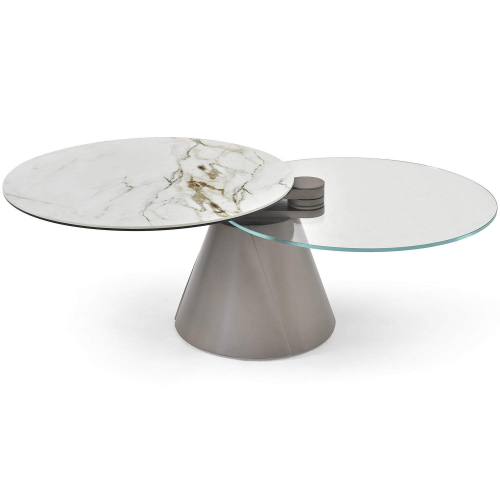 Eclipse Coffee Table in Clear Glass, Marble Look & Metal