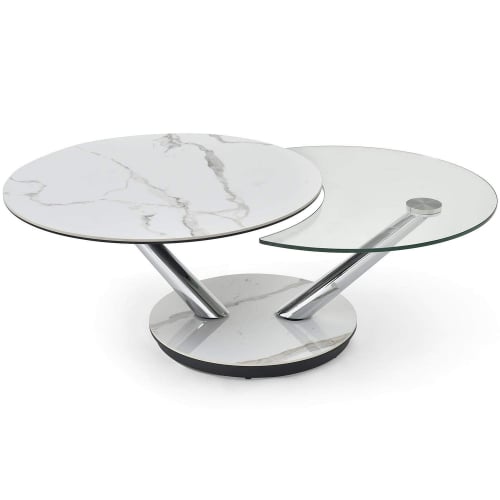 Moon Coffee Table in Clear Glass, Marble Look & Metal