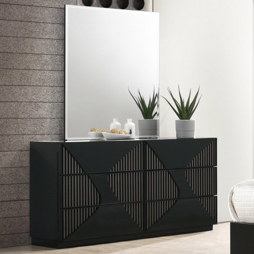 Rosette Dresser & Mirror in Black Finish