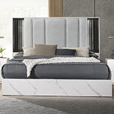 Bianca Queen Bed in White & Grey Marble Look, Black & Leatherette