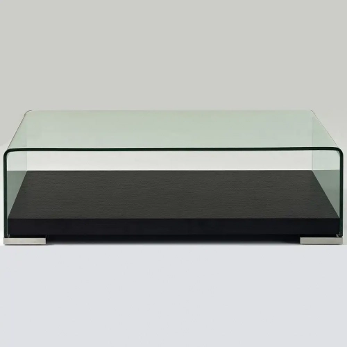 Modern Coffee Table 159A in Dark Wood & Curved Glass