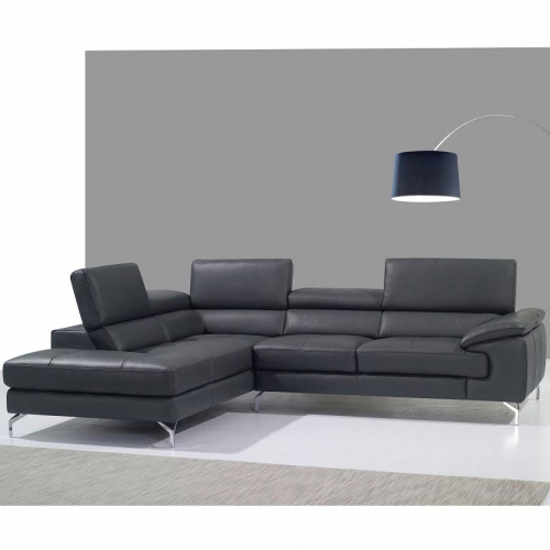 A973 Sectional Sofa w/ Left Facing Chaise in Grey Italian Leather