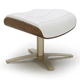 Karma Ottoman in White Italian Leather w/ Walnut Veneer