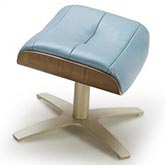 Karma Ottoman in Blue Italian Leather w/ Walnut Veneer