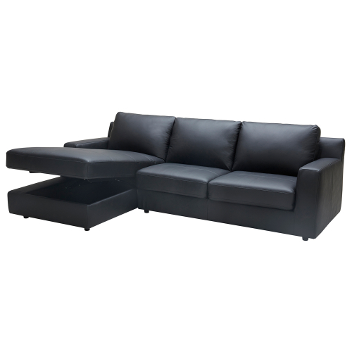 Elizabeth Sectional Sofa Sleeper w/ Left Facing Chaise in Black Premium Leather