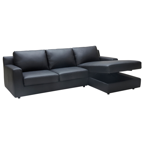 Elizabeth Sectional Sofa Sleeper w/ Right Facing Chaise in Black Premium Leather