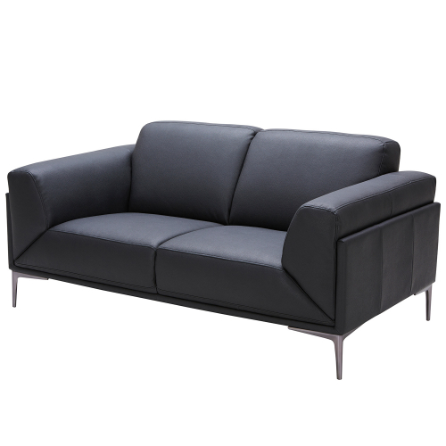 Knight Loveseat in Black Leather & Gunpowder Black Legs