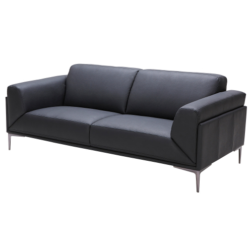 Knight Sofa in Black Leather & Gunpowder Black Legs