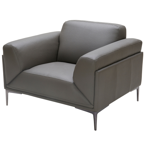 King Arm Chair in Grey Leather & Gunpowder Grey Legs