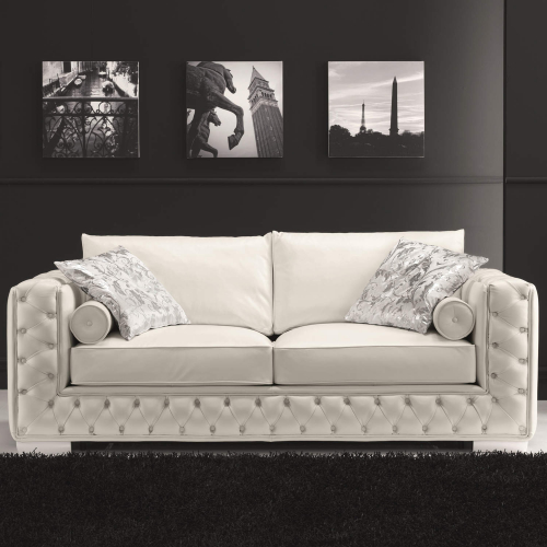 Vanity Loveseat in Tufted White Top Grain Italian Leather