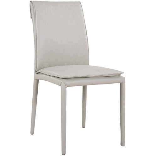 Togo Dining Chair in Light Grey Leather & Metal (Set of 2)