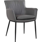 Kani Dining Arm Chair in Charcoal Grey Leather & Steel