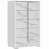 Sonia Chest in High Gloss White & Grey Marble Lacquer Finish & Chrome