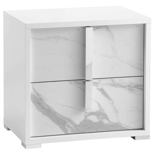 Sonia Nightstand in High Gloss White & Grey Marble Lacquer & Chrome (Set of 2)