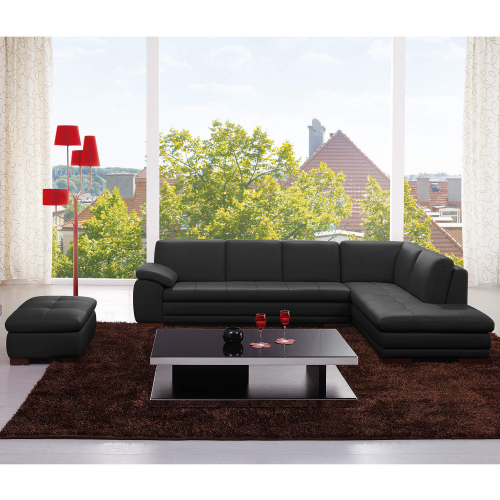 Capri 625 Italian Leather Sectional in Black w/ Right Facing Chaise