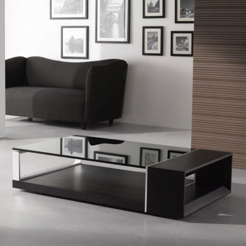 Modern Coffee Table 883 in Wenge Finish & Tinted Glass