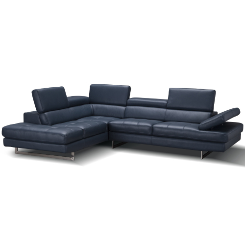 Napoli A761 Italian Leather Sectional in Blue w/ Left Facing Chaise