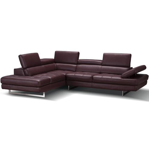 Napoli A761 Italian Leather Sectional in Maroon with Left Facing Chaise