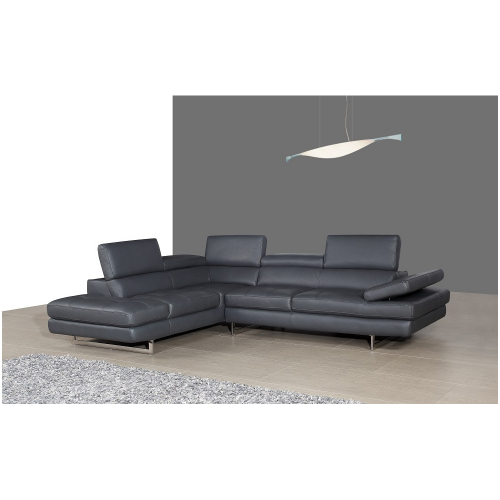 Napoli A761 Italian Leather Sectional in Slate Grey w/ Left Facing Chaise