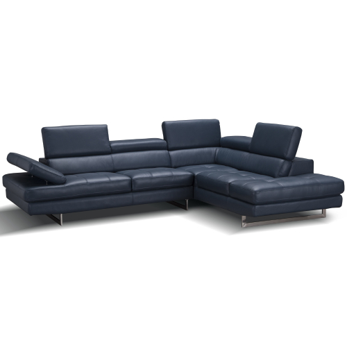 Napoli A761 Italian Leather Sectional in Blue w/ Right Facing Chaise