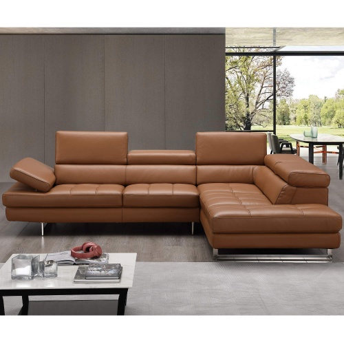 Napoli A761 Italian Leather Sectional in Caramel w/ Right Facing Chaise