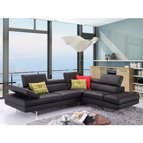 Napoli A761 Italian Leather Sectional in Black w/ Right Facing Chaise