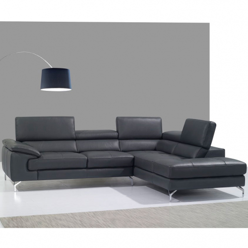 A973 Sectional Sofa w/ Right Facing Chaise in Grey Italian Leather